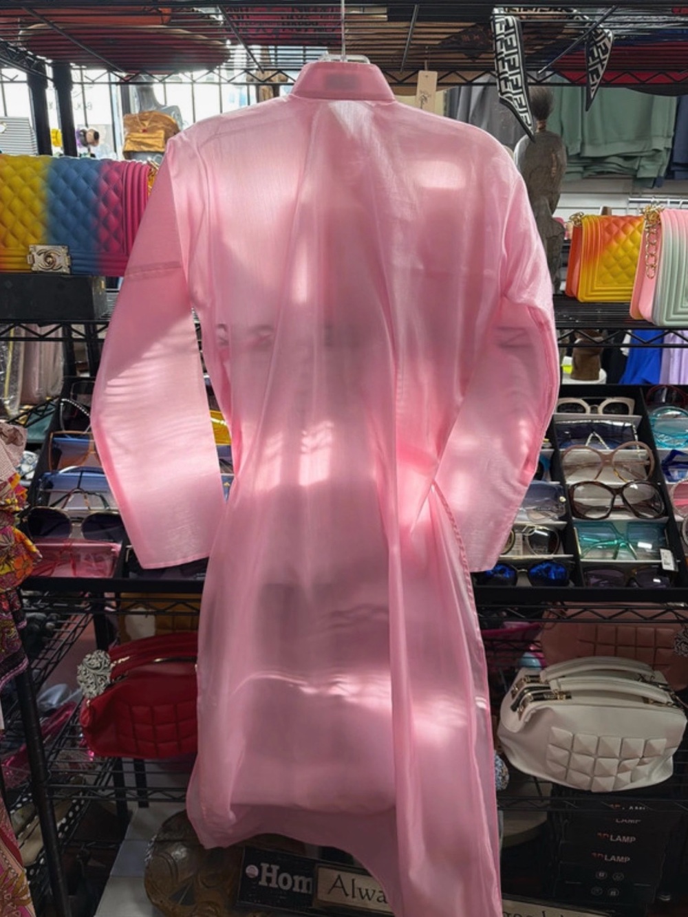 Sheer Pink Long Sleeve Cheongsam-Style Dress - Picture 2 of 2